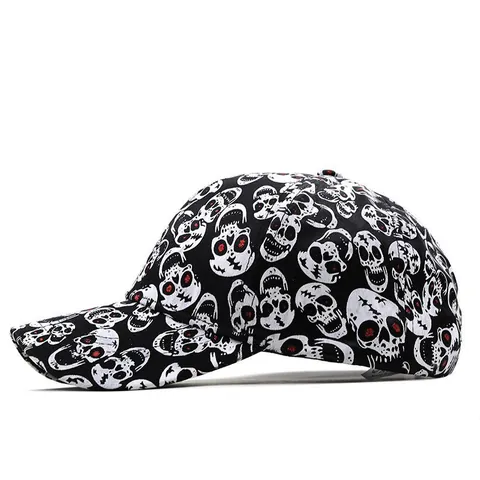 Berretto da Baseball Unisex Punk Rock Con Stampa Schedel All Over Occhi di Paillettes Rosse Cappello Regolabile