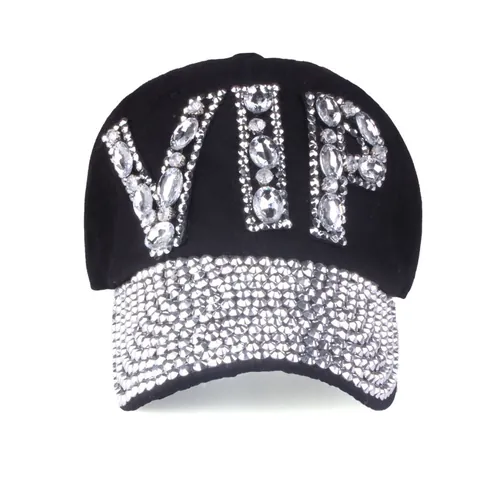 Women Rhinestone VIP Letter Baseball Cap Fashion Sparkly Cotton Denim Sun Hat Party Streetwear Distressed Adjustable Dad Hat