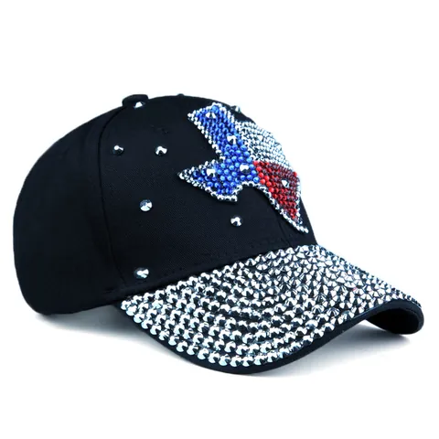 Berretto da Baseball in Strass per Donna Design Mappa del Texas Cristallo Scintillante Cotone Denim Cappello da Sole Moda Esterna