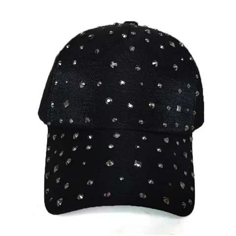 Women Fashion Rhinestone Studded Baseball Cap Cotton Polyester Adjustable Sunshade Hat Street Style Outdoor Travel Accessory