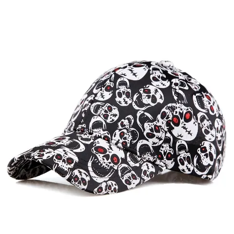 Berretto da Baseball Unisex Punk Rock Con Stampa Schedel All Over Occhi di Paillettes Rosse Cappello Regolabile