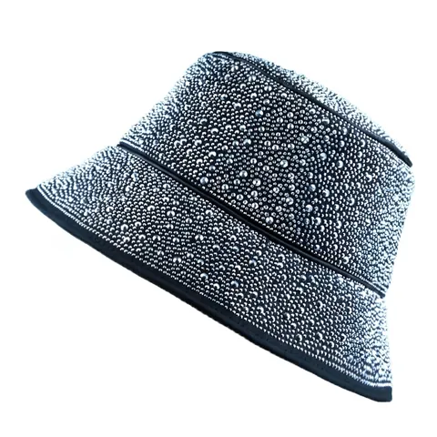 Mode Strass Anglerhut Für Damen Glänzend Kristall Sonnenhut Polyester Schwarz Glitzernd Fischerhut Outdoor Party Streetwear