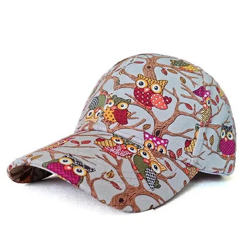 Berretto da Baseball Unisex con Stampa Gufo Moda Casual Cappello da Sole Regolabile All'aperto in Tessuto di Poliestere Tesa Curva