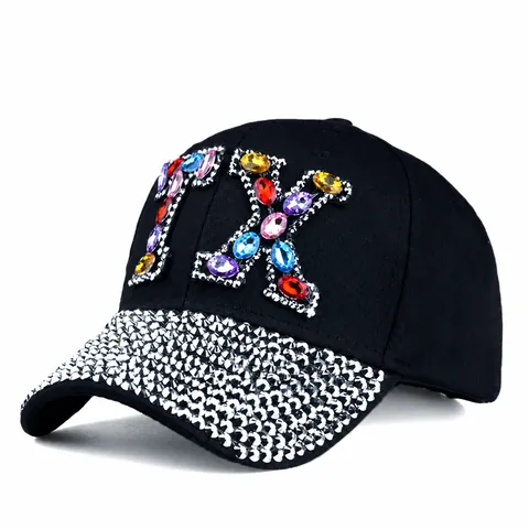 Women Fashion Rhinestone Baseball Cap Sparkling Crystal Letter Denim Cotton Sun Hat Adjustable Outdoor Streetwear Headwear