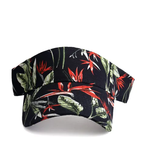 Women Tropical Floral Print Sun Visor Hat Open Top Breathable Canvas Visor For Beach Holiday Travel Outdoor Sport Adjustable