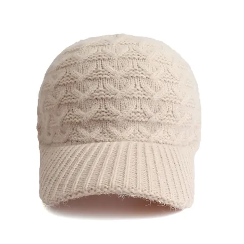 Women's Autumn Winter Warm Cable Knit Baseball Cap Solid Color Cotton Knitted Visor Hat Casual Outdoor Adjustable Sun Cap