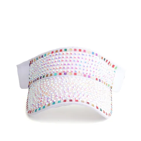 Fashion Women Rhinestone Sun Visor Hat Open Top Adjustable Bling AB Diamond Acrylic Outdoor Beach Sun Protection Cap