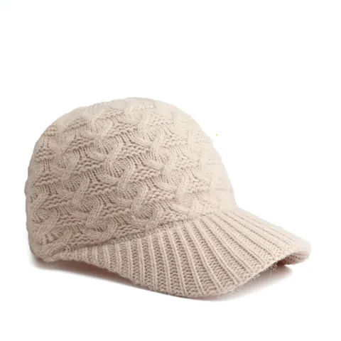 Women's Autumn Winter Warm Cable Knit Baseball Cap Solid Color Cotton Knitted Visor Hat Casual Outdoor Adjustable Sun Cap