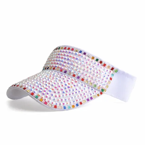 Fashion Women Rhinestone Sun Visor Hat Open Top Adjustable Bling AB Diamond Acrylic Outdoor Beach Sun Protection Cap