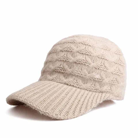Casquette de Baseball Femme Automne Hiver Chaude Tricot Torsadé Couleur Unie Coton Tricoté Visière Chapeau Décontracté Réglable