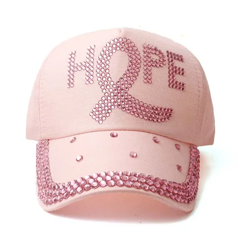 Rhinestone HOPE Letter Baseball Cap For Women Cotton Polyester Pink Ribbon Breast Cancer Awareness Sun Hat Adjustable Snapback