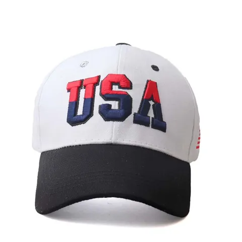 Casquette de Baseball avec Broderie Lettres USA et Patch Drapeau Américain Mélange de Coton Sport Extérieur Protection Solaire Ajustable