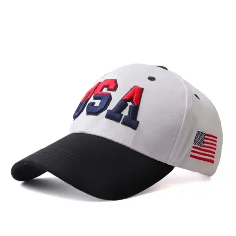 Casquette de Baseball avec Broderie Lettres USA et Patch Drapeau Américain Mélange de Coton Sport Extérieur Protection Solaire Ajustable