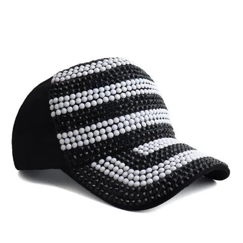 Women Men Full Rhinestone Striped Baseball Cap Adjustable Glitter Outdoor Sun Hat Fashion Bling Hip Hop Trucker Snapback Hat