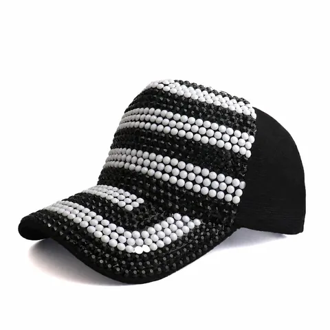 Berretto da Baseball a Strisce con Strass da Donna Uomo Regolabile Glitter Cappello da Sole Estivo Moda Bling Hip Hop Trucker