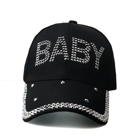 Women Rhinestone Letter BABY Baseball Cap Cotton Black Adjustable Sun Hat Bling Crystal Streetwear Fashion Outdoor Headwear