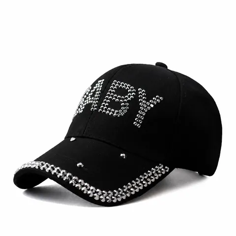 Women Rhinestone Letter BABY Baseball Cap Cotton Black Adjustable Sun Hat Bling Crystal Streetwear Fashion Outdoor Headwear