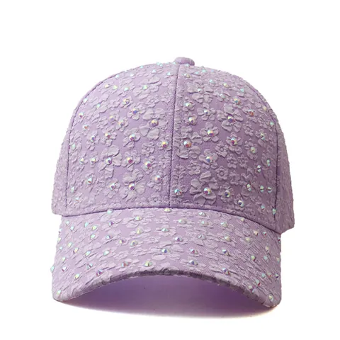 Women's Floral Embroidery Rhinestone Baseball Cap Cotton Blend Lace Sun Protection Outdoor Fashion Breathable Sun Hat