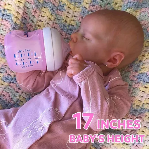 Muñeco Reborn de 18 Pulgadas Realista de Vinilo de Silicona Recién Nacida Niña Durmiendo Ropa Rosa de Conejo Juguete