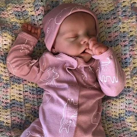 Muñeco Reborn de 18 Pulgadas Realista de Vinilo de Silicona Recién Nacida Niña Durmiendo Ropa Rosa de Conejo Juguete