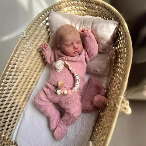 Realistische Reborn Puppe Realistische Hautstruktur Handbemalte Sichtbare Venen Vollsilikon Schlafende Babypuppe Strickoutfit