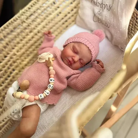 Realistische Reborn Puppe Realistische Hautstruktur Handbemalte Sichtbare Venen Vollsilikon Schlafende Babypuppe Strickoutfit