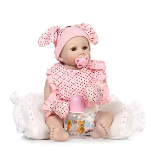 Realistic Full Silicone Reborn Baby Doll Waterproof Girl Doll With Pink Rabbit Heart Outfit Pacifier Milk Bottle Toy