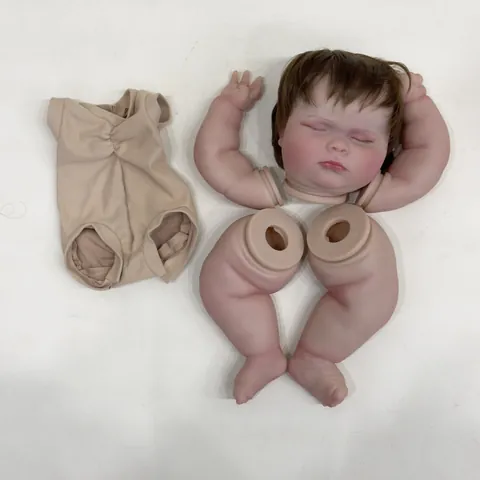 Naturgetreu Bemaltes Reborn Puppen Kit DIY Schlafendes Baby Teile Verwurzelte Haare Realistische Hauttextur Vinyl Kopf Gliedmaßen
