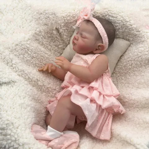 Realistische Reborn Baby Puppe Schlafendes Neugeborenes Simulation Puppe Mit Rosa Gepunktetem Kleid Stirnband Socken Für Kinder Geschenk