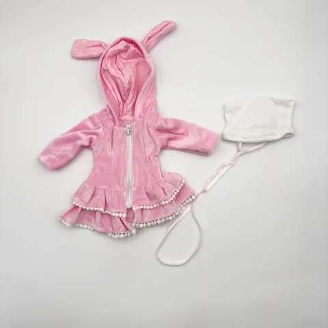 Vêtements de Poupée Rose avec Oreilles de Lapin Sweat à Capuche en Peluche Accessoires pour Poupées Reborn Tenue Mignonne