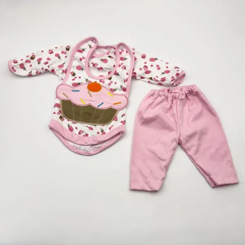 Reborn Baby Doll Clothes Pink Cupcake Lollipop Pattern Outfits For Simulated Dolls Accessories Romper And Pants And Bib