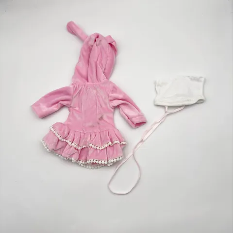 Vêtements de Poupée Rose avec Oreilles de Lapin Sweat à Capuche en Peluche Accessoires pour Poupées Reborn Tenue Mignonne