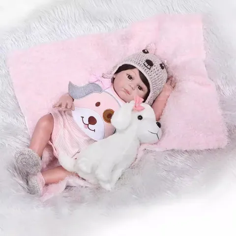 48cm Reborn Baby Doll Full Silicone Body Realistic Newborn Girl Doll With Pink Puppy Outfit Bottle Pacifier Toy Dog Kids Gift