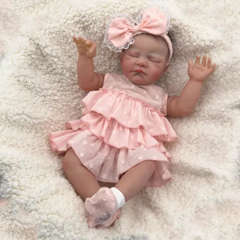 Realistische Reborn Baby Puppe Schlafendes Neugeborenes Simulation Puppe Mit Rosa Gepunktetem Kleid Stirnband Socken Für Kinder Geschenk