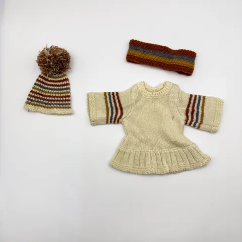 Handgemaakte Gebreide Poppenkleertjes Gestreepte Trui Pompon Muts Hoofdband Voor Reborn Babypoppen Accessoires