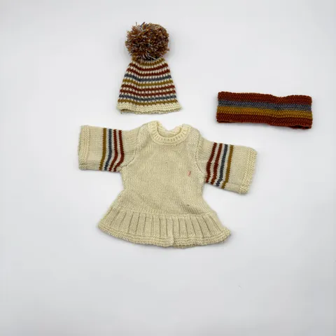 Handgemaakte Gebreide Poppenkleertjes Gestreepte Trui Pompon Muts Hoofdband Voor Reborn Babypoppen Accessoires