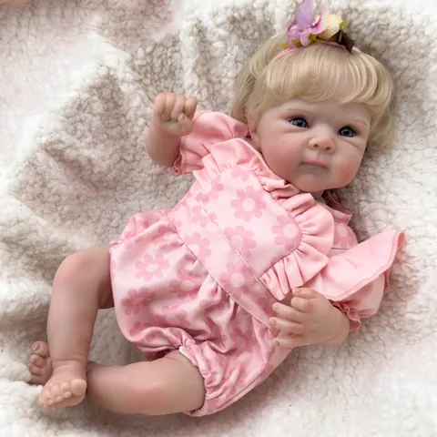 Realistic Reborn Baby Doll Soft Silicone Limbs Cotton Body Girl Toy Pink Floral Romper Outfit Headband Reborn Baby Newborn Toy