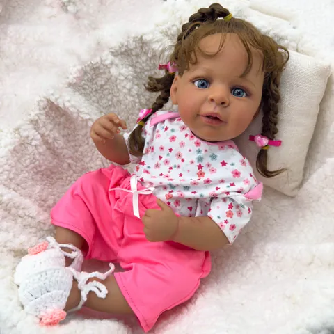19 Inch Realistic Reborn Baby Doll Silicone Full Body Washable Lifelike Newborn Doll Pink Floral Outfit Handmade Kids Toy