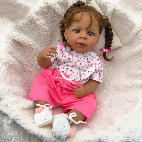 19 Inch Realistic Reborn Baby Doll Silicone Full Body Washable Lifelike Newborn Doll Pink Floral Outfit Handmade Kids Toy