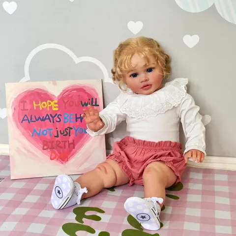 Realistische Reborn Baby Puppe Weiches Silikon Kopf Glieder Baumwollkörper Handgemacht Blondes Haar Blaue Augen Puppe Mit Kleidung Set