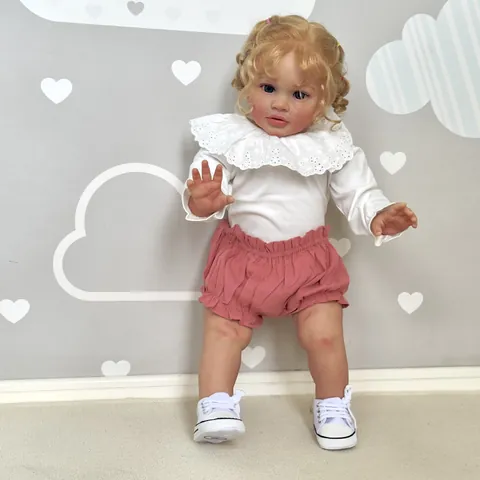 Realistische Reborn Baby Puppe Weiches Silikon Kopf Glieder Baumwollkörper Handgemacht Blondes Haar Blaue Augen Puppe Mit Kleidung Set