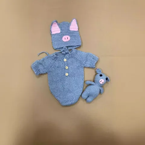 Hand Knitted Reborn Baby Doll Clothes For Large Dolls Includes Romper Hat And Pig Toy Cartoon Animals Doll Accessories