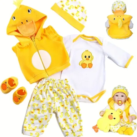 Cartoon Duck Theme Doll Clothing Set With Vest Onesie Pants Hat And Shoes Accessories For Large Reborn Simulation Baby Dolls