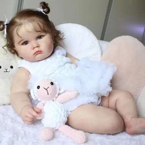 Realistic Reborn Baby Doll Girl Charlotte Lifelike Newborn Doll With Soft Silicone Limbs Cotton Body White Lace Dress Toy