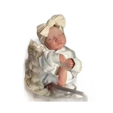 Realistic Reborn Baby Doll Silicone Limbs Soft Cotton Body Sleeping Pose Hand Painted Hair With White Romper And Headband