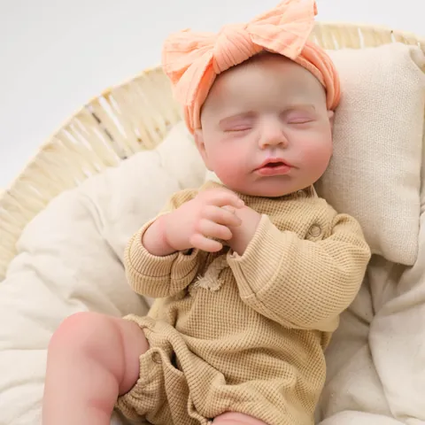 Poupée Reborn Réaliste en Silicone Nouveau-né Poupée Endormie Corps en Tissu Doux ou Silicone Avec Accessoires de Vêtements Jouet pour Enfants Cadeau