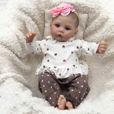 Realistic Reborn Baby Doll Silicone Vinyl Simulation Girl With Heart Pattern Outfit And Flower Headband Handmade Toddler Toy Gift