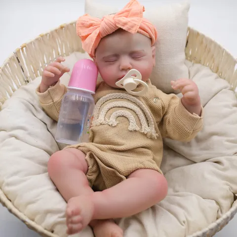 Poupée Reborn Réaliste en Silicone Nouveau-né Poupée Endormie Corps en Tissu Doux ou Silicone Avec Accessoires de Vêtements Jouet pour Enfants Cadeau