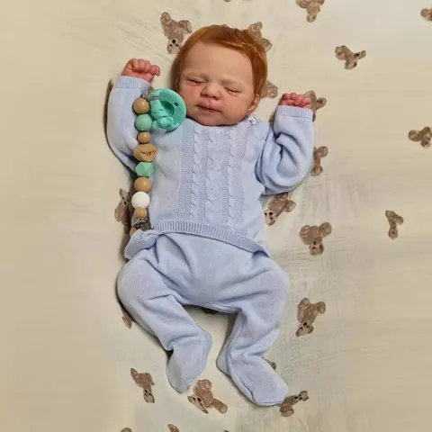 Lebensechte Reborn Baby Puppe Weiches Silikon Realistische Neugeborene Schlafende Baby Mit Blauem Strickoutfit Und Schnuller Zubehör