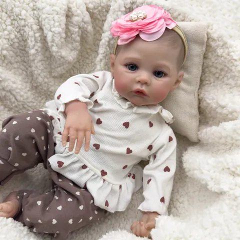 Realistic Reborn Baby Doll Silicone Vinyl Simulation Girl With Heart Pattern Outfit And Flower Headband Handmade Toddler Toy Gift